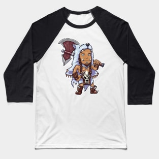 Orc chibi manga holding a axe wearing a wolf fur Baseball T-Shirt